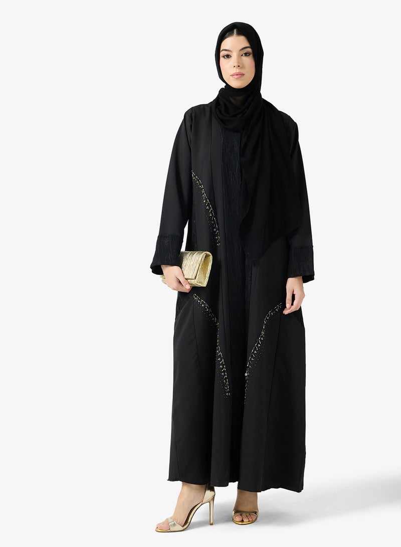 hayas closet Black Embellished Abaya With Sheila - Image 1